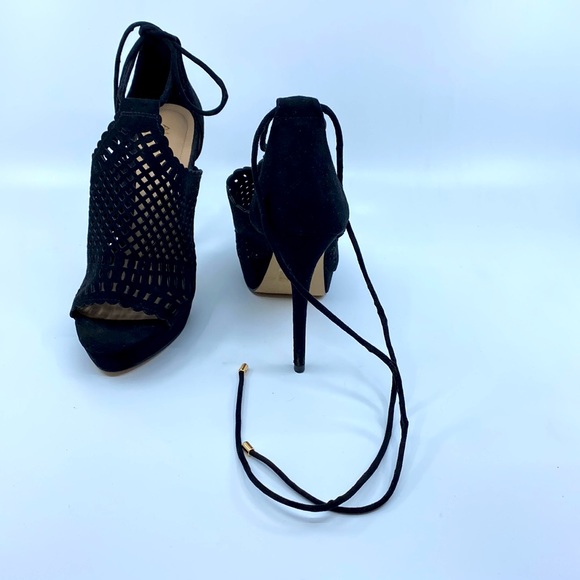 Black Dye-cut Aldo Platform Stilettos.  Lace up ankle.  Faux suede.  Worn once. - Picture 11 of 12